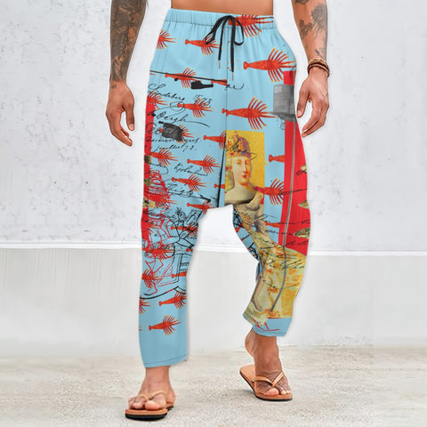 THE SHOWY PLANE HUNTER AND FISH IV Unisex Cotton All-Over Print Harem Pants