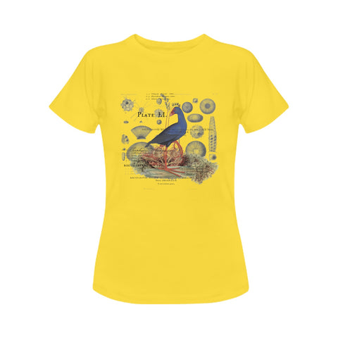 Blue Bird and Sea Urchins Women's Printed Cotton Tee Shirt