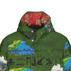 THE DISTORTED KING, THE DISTORTED COLORFUL PARROTS AND THEIR DISTORTED TREASURE OF SPARE TIRES II All-Over Print Unisex Long Down Jacket
