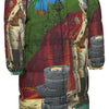 THE DISTORTED KING, THE DISTORTED COLORFUL PARROTS AND THEIR DISTORTED TREASURE OF SPARE TIRES II All-Over Print Unisex Long Down Jacket