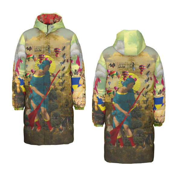 PASSING OUT THE BROOMS V X THE WHITE FEATHER HEADDRESS All-Over Print Unisex Long Down Jacket