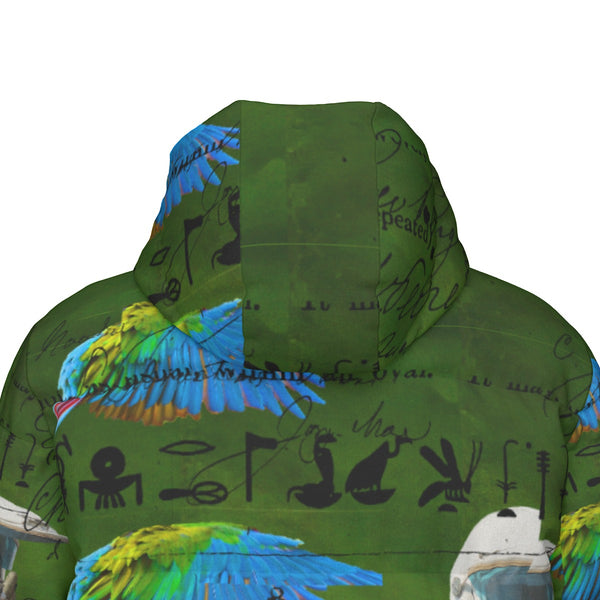 THE DISTORTED KING, THE DISTORTED COLORFUL PARROTS AND THEIR DISTORTED TREASURE OF SPARE TIRES II All-Over Print Unisex Long Down Jacket