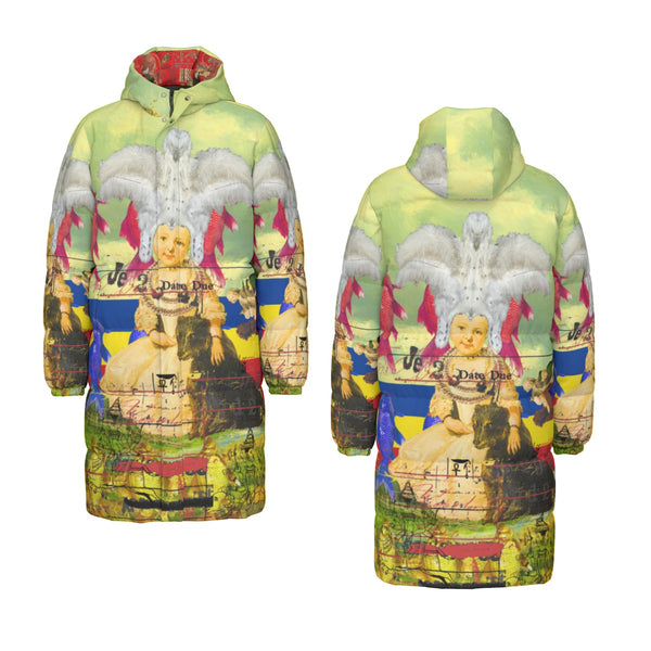 THE WHITE FEATHER HEADDRESS All-Over Print Unisex Long Down Jacket