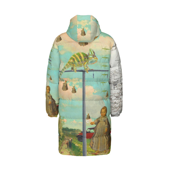 DANDELIONS X MAP AND SOME ILLUSTRATIONS All-Over Print Unisex Long Down Jacket