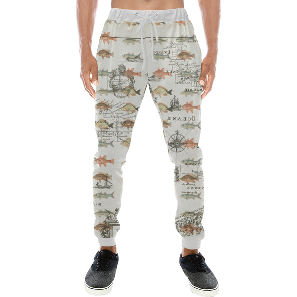 FISH AND A NAUTICAL MAP Men's All Over Print Sweatpants