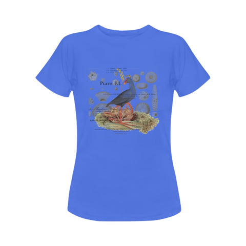 Blue Bird and Sea Urchins Women's Printed Cotton Tee Shirt