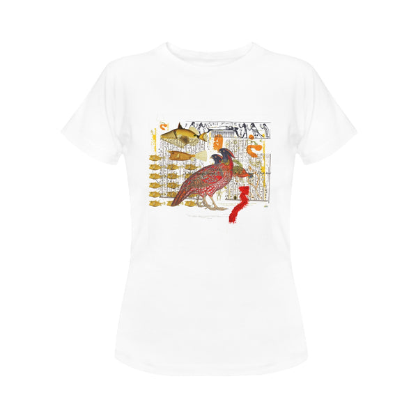 Hens and Hieroglyphics Women's Printed Cotton Tee Shirt
