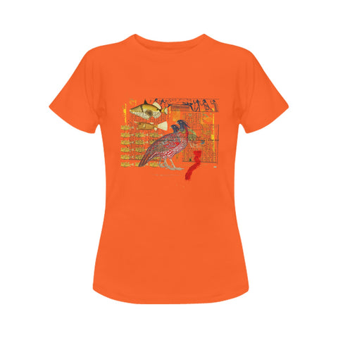 Hens and Hieroglyphics Women's Printed Cotton Tee Shirt