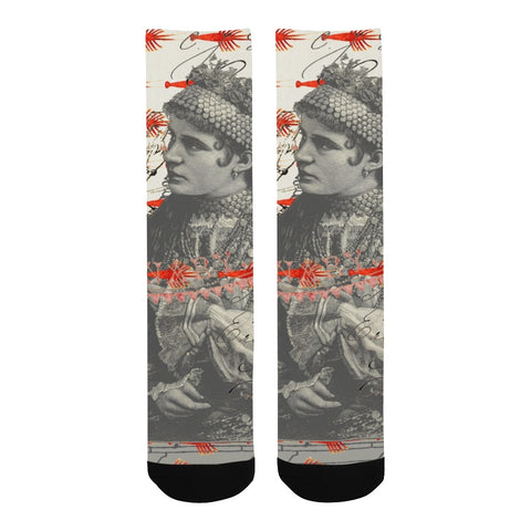 THE TWO WOMEN WITH COIN NECKLACES AND THE MANY SMALL RED LOBSTERS Unisex Mixed-Fabric Socks