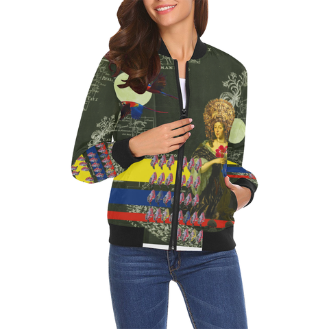 THE FLOWERS OF THE QUEEN All Over Print Bomber Jacket for Women