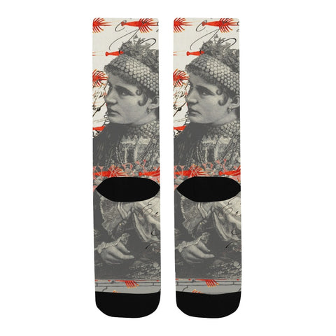 THE TWO WOMEN WITH COIN NECKLACES AND THE MANY SMALL RED LOBSTERS Unisex Mixed-Fabric Socks