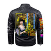 SUNRISE X THE TWO TWINS IN BLUE AND YELLOW V I Rubbery Faux Fur-Lined Printed Jacket