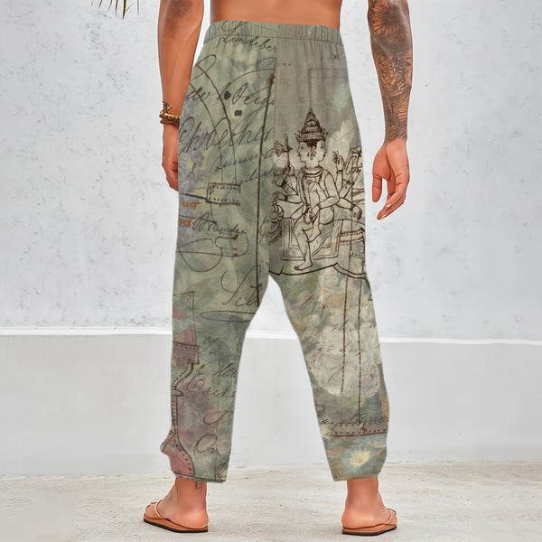 FLOWER PAINTING X MISC. ILLUSTRATIONS Unisex Velvet All-Over Print Harem Pants