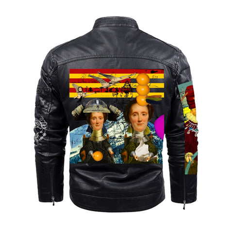 THE TWO TWINS IN BLUE AND YELLOW V I X THE HELICOPTER REPAIRMAN Rubbery Faux Fur-Lined Printed Jacket