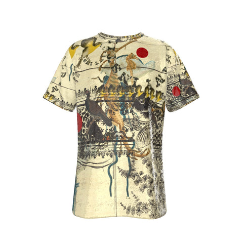RED CIRCLES AND FAUNA AND FLORA Unisex Velvet All Over Print Tee