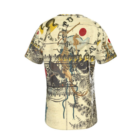 RED CIRCLES AND FAUNA AND FLORA Unisex Velvet All Over Print Tee