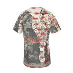 THE TWO WOMEN WITH COIN NECKLACES AND THE MANY SMALL RED LOBSTERS Unisex Velvet All Over Print Tee