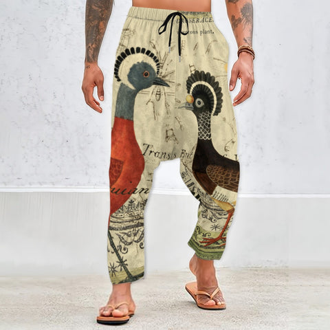 Two Hens, Two Bees and the Illustrated Rug Unisex Velvet All-Over Print Harem Pants