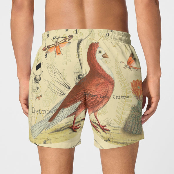 Pigeon and Cactus All-Over Print Men's Poplin Cotton Boxers