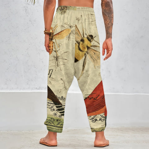 Two Hens, Two Bees and the Illustrated Rug Unisex Velvet All-Over Print Harem Pants