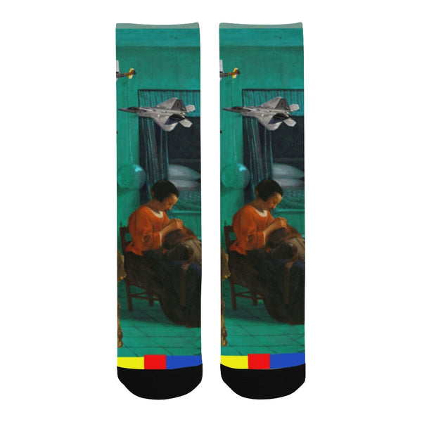 BLUE, YELLOW, RED, LICE I Unisex Mixed-Fabric Socks