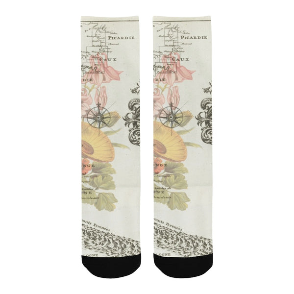 NAUTICAL MAP SOME FLOWERS AND SOME BIRDS Unisex Mixed-Fabric Socks