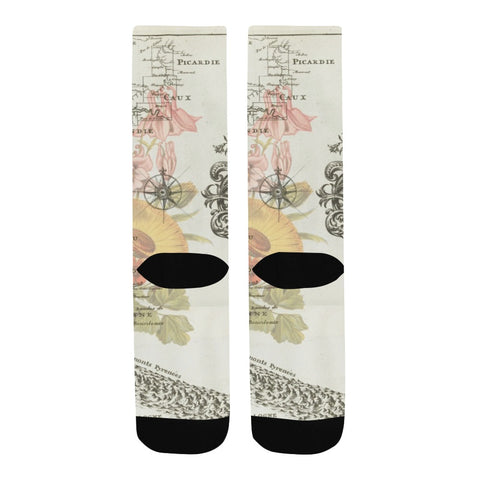 NAUTICAL MAP SOME FLOWERS AND SOME BIRDS Unisex Mixed-Fabric Socks