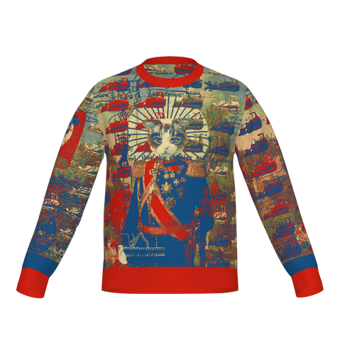 HOLY CATMEN WITH RED AND YELLOW Unisex Knitted Cotton Blend Crewneck Classic Fit Sweater