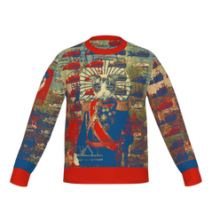 HOLY CATMEN WITH RED AND YELLOW Unisex Knitted Cotton Blend Crewneck Classic Fit Sweater