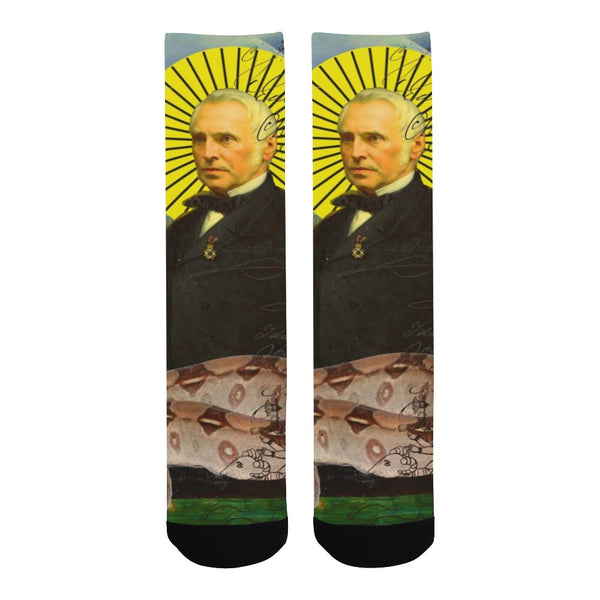 THE SAINT, HIS SNAKE AND HIS COW HAVE COME TO SAVE YOUR SOUL! Unisex Mixed-Fabric Socks
