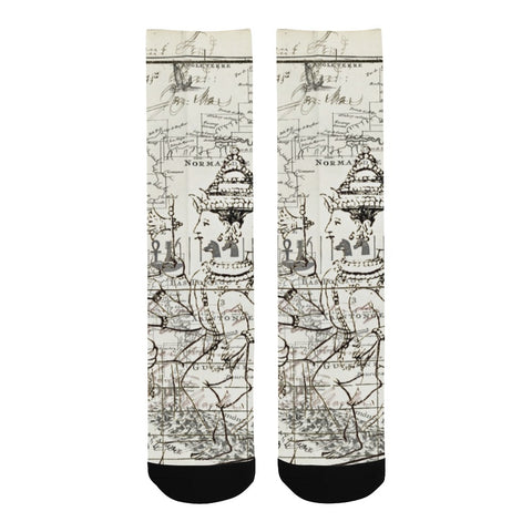 MAP AND SOME ILLUSTRATIONS Unisex Mixed-Fabric Socks