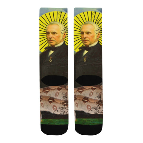 THE SAINT, HIS SNAKE AND HIS COW HAVE COME TO SAVE YOUR SOUL! Unisex Mixed-Fabric Socks
