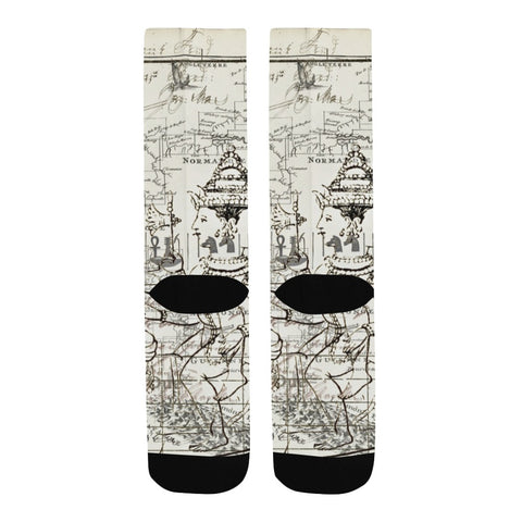 MAP AND SOME ILLUSTRATIONS Unisex Mixed-Fabric Socks