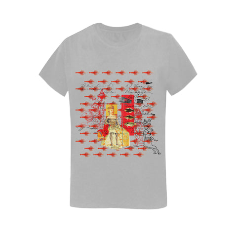 THE SHOWY PLANE HUNTER AND FISH IV Women's Printed Cotton Tee Shirt