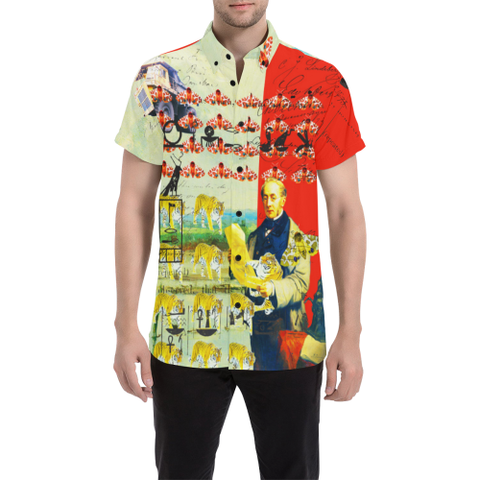 ACCORDING TO PLAN. Men's All Over Print Short Sleeve Button Down Shirt