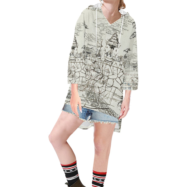MAP AND SOME ILLUSTRATIONS Unisex Step Hem Tunic Hoodie