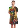 AND THIS, IS THE RAINBOW BRUSH CACTUS. II All Over Print Cotton V Neck Tee Dress