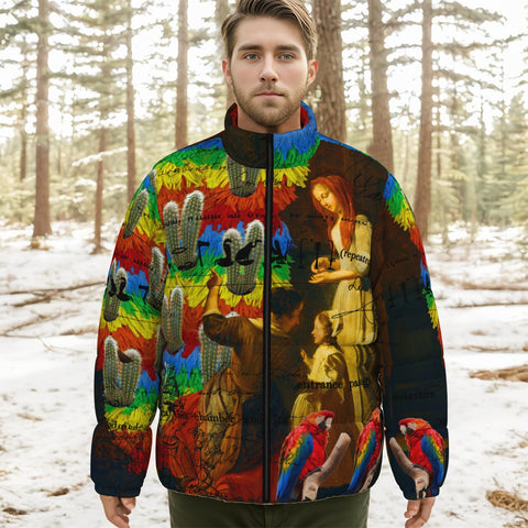 AND THIS, IS THE RAINBOW BRUSH CACTUS. II All-Over Print Unisex Stand-up Collar Down Jacket