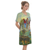 ANIMAL MIX CREATURES AND LOST SOULS AT SEA All Over Print Cotton V Neck Tee Dress