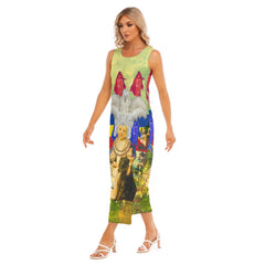 THE WHITE FEATHER HEADDRESS All-Over Print Women's Sleeveless Long Dress