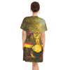 IT'S ALL ABOUT THE YELLOW FLOWER HEADDRESS All Over Print Cotton V Neck Tee Dress