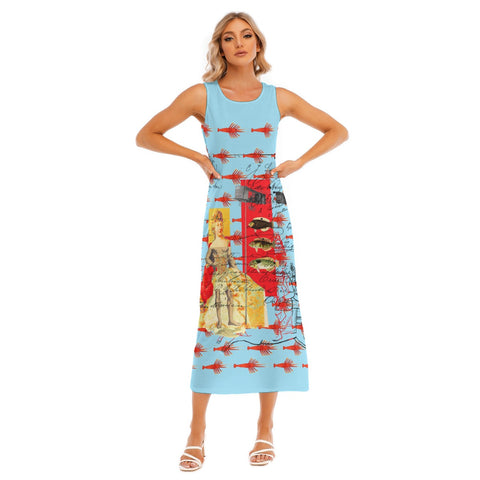THE SHOWY PLANE HUNTER AND FISH IV All-Over Print Women's Sleeveless Long Dress