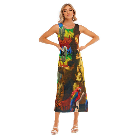 AND THIS, IS THE RAINBOW BRUSH CACTUS. II All-Over Print Women's Sleeveless Long Dress
