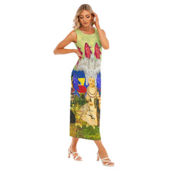 THE WHITE FEATHER HEADDRESS All-Over Print Women's Sleeveless Long Dress