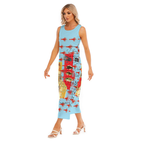 THE SHOWY PLANE HUNTER AND FISH IV All-Over Print Women's Sleeveless Long Dress
