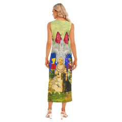 THE WHITE FEATHER HEADDRESS All-Over Print Women's Sleeveless Long Dress
