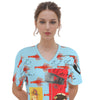 THE SHOWY PLANE HUNTER AND FISH IV All Over Print Cotton V Neck Tee Dress