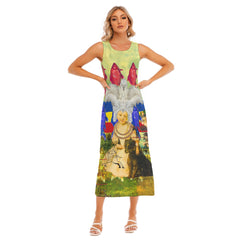THE WHITE FEATHER HEADDRESS All-Over Print Women's Sleeveless Long Dress