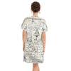 MAP AND SOME ILLUSTRATIONS All Over Print Cotton V Neck Tee Dress