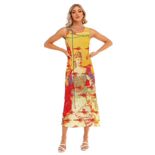 THE ONE BIG QUEEN AND THE MANY LITTLE RED LOBSTERS All-Over Print Women's Sleeveless Long Dress